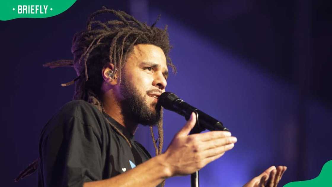 Recording artist J. Cole during a stop of his Off-Season Tour at MGM Grand Garden Arena in 2021 Recording artist J. Cole during a stop of his Off-Season Tour at MGM Grand Garden Arena in 2021