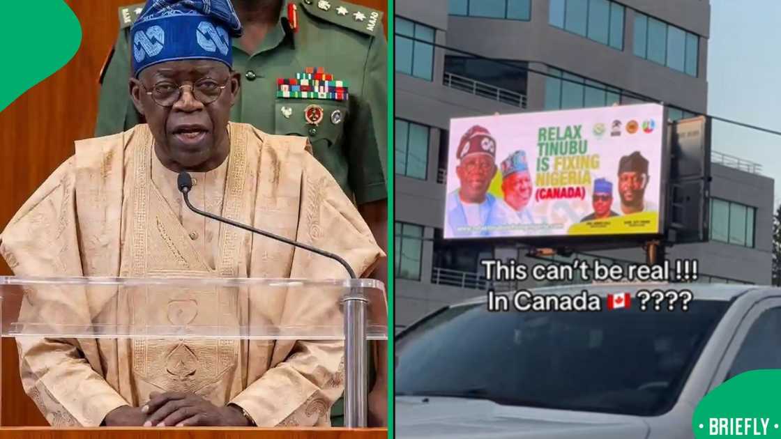 The screenshot on the right showed President Tinubu on a screen in Canada, with the woman questioning why he’d still want to win again The screenshot on the right showed President Tinubu on a screen in Canada, with the woman questioning why he’d still want to win again