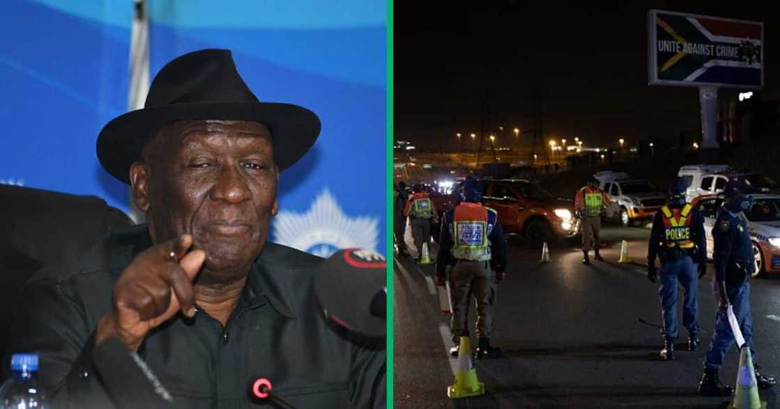 Bheki Cele and an image of police officers Bheki Cele and an image of police officers