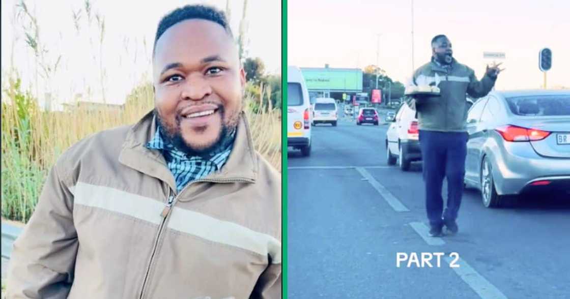 A man sells scones on the streets of Randburg