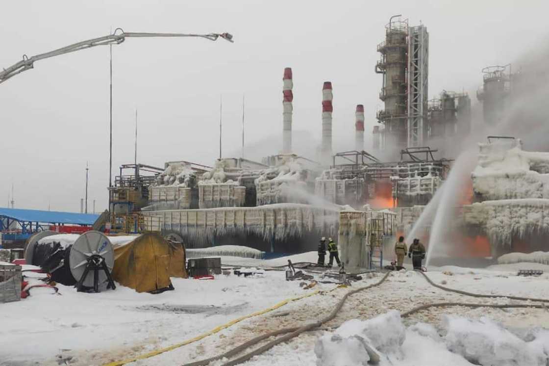 The gas terminal operator said there were no victims in the blaze west of St Petersburg The gas terminal operator said there were no victims in the blaze west of St Petersburg