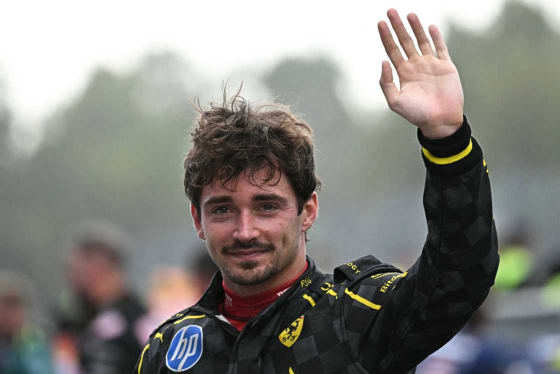 Ferrari's Monegasque driver Charles Leclerc after winning the Italian Formula One Grand Prix race