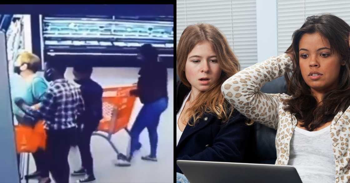 Mugging, robbery, theft, crime, supermarket, grocery store, money, cellphone Mugging, robbery, theft, crime, supermarket, grocery store, money, cellphone