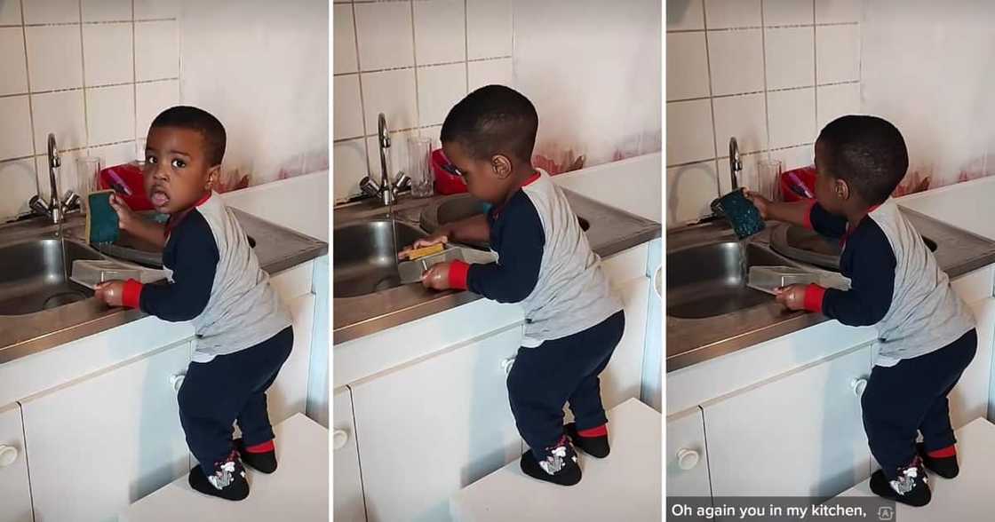 Helpful toddler washing dishes Helpful toddler washing dishes