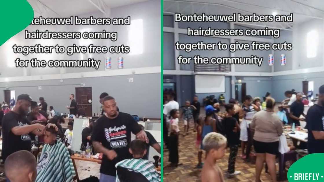 The screenshot on the right showed Bonteheuwel barbers and hairdressers giving back to the community