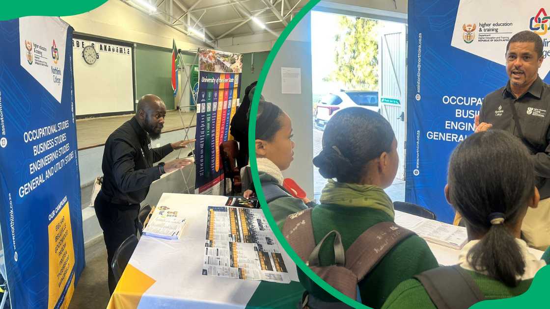 High school students visit the Northlink College stand during a college expo