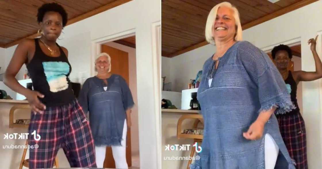 Woman teaches boyfriend's mum how to dance Woman teaches boyfriend's mum how to dance