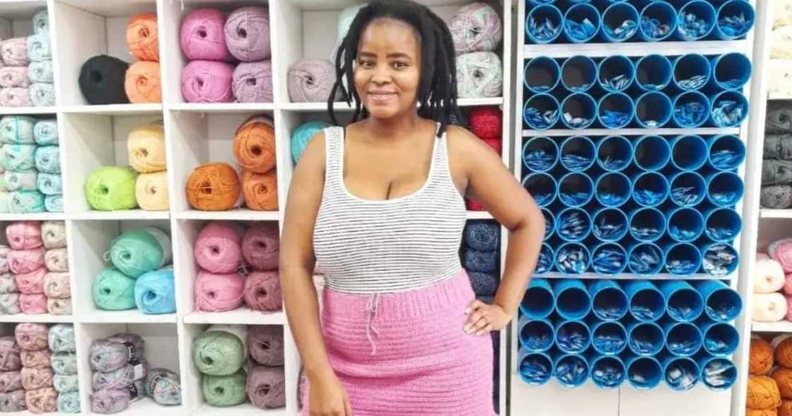 The woman wants to teach people to crochet The woman wants to teach people to crochet