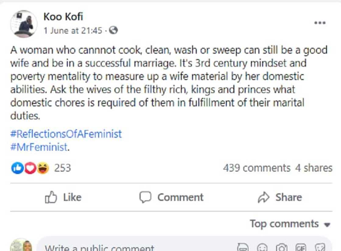 A lady who can’t cook, clean & wash can still be a good wife -GH man causes stir