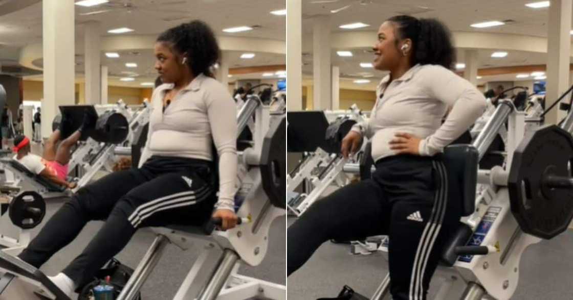 Woman flirts at gym Woman flirts at gym