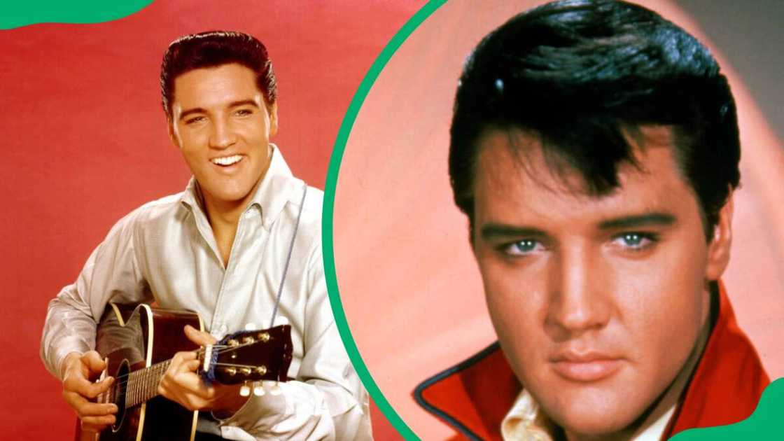 Rock and roll musician Elvis Presley posed for a portrait