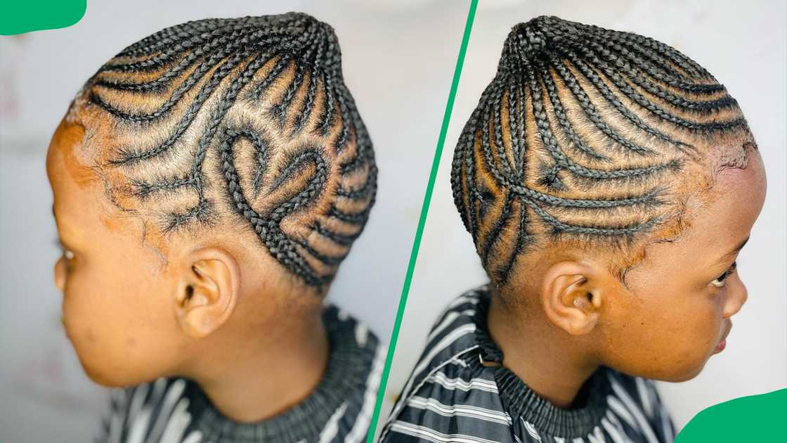 A kid with straight-up cornrows A kid with straight-up cornrows