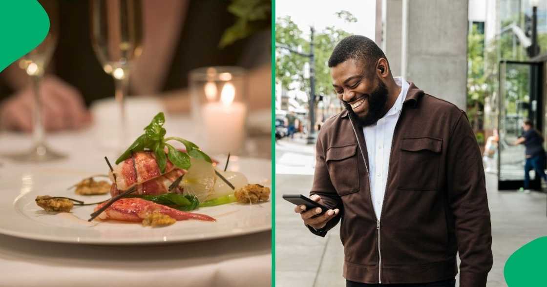 A man hilariously reacted to a small portion at an expensive restaurant. A man hilariously reacted to a small portion at an expensive restaurant.