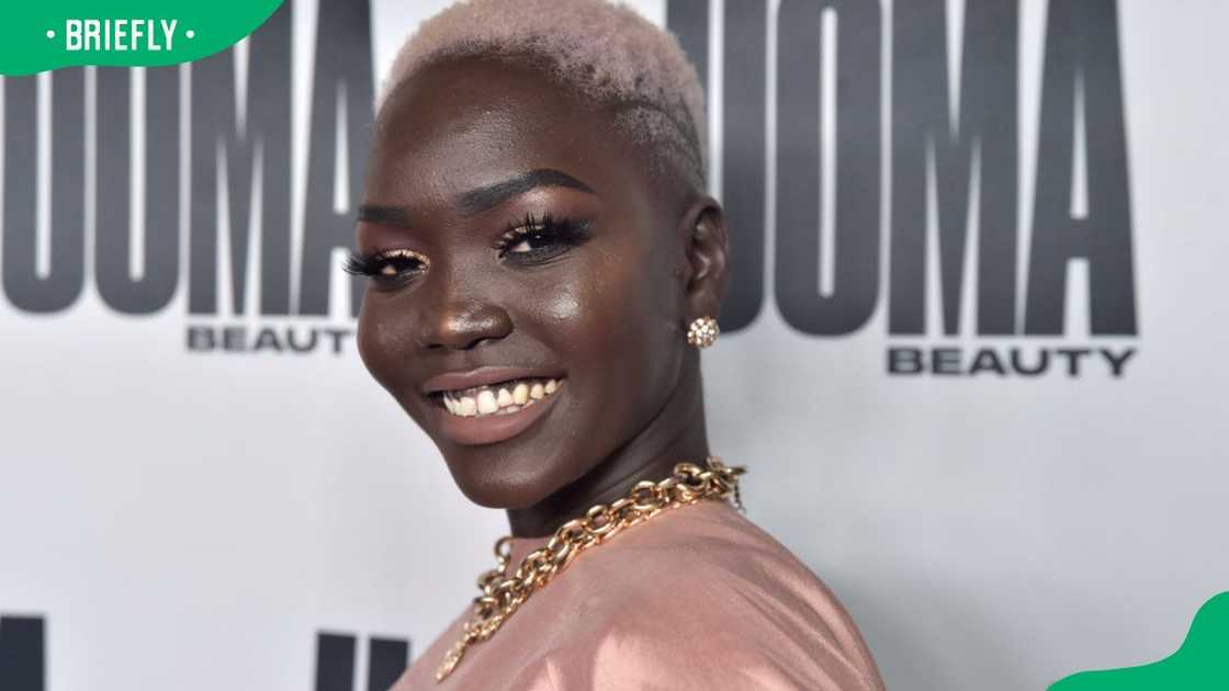 Nyakim Gatwech during the 2019 UOMA Beauty Launch Event at NeueHouse Hollywood in Los Angeles, California Nyakim Gatwech during the 2019 UOMA Beauty Launch Event at NeueHouse Hollywood in Los Angeles, California