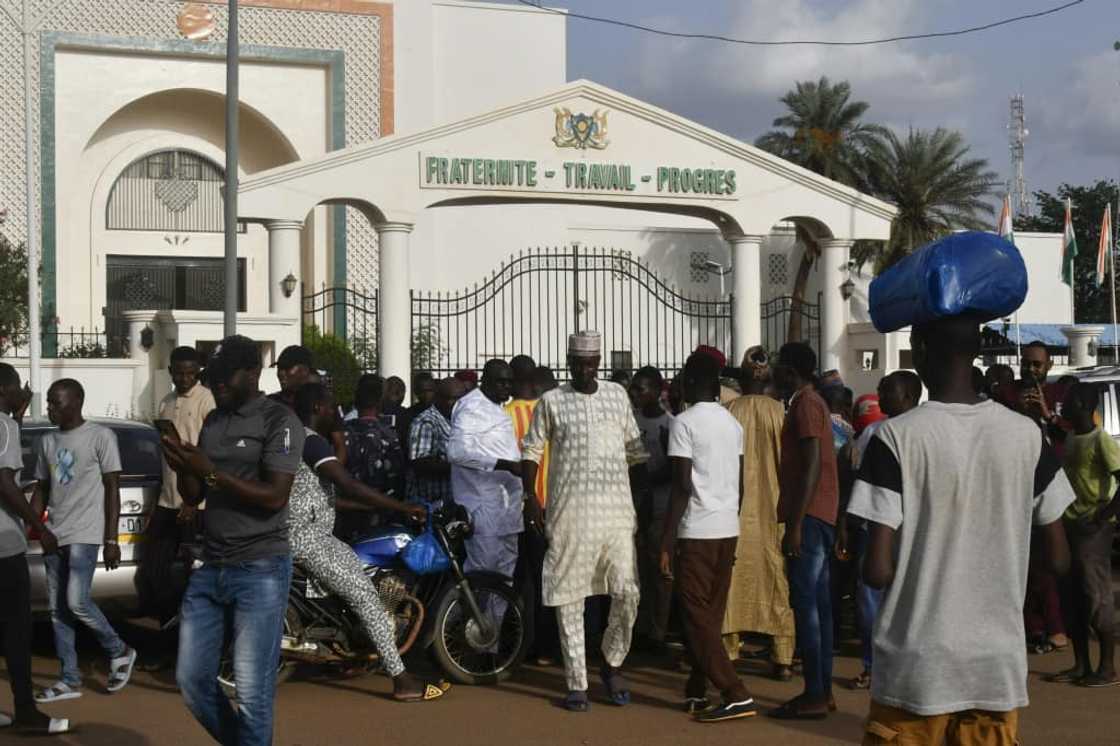 A rally by supporters of Niger's President Mohamed Bazoum in Niamey on July 26, the day of his ouster. An online video of the scene was later used to claim a similar rally on August 6 A rally by supporters of Niger's President Mohamed Bazoum in Niamey on July 26, the day of his ouster. An online video of the scene was later used to claim a similar rally on August 6