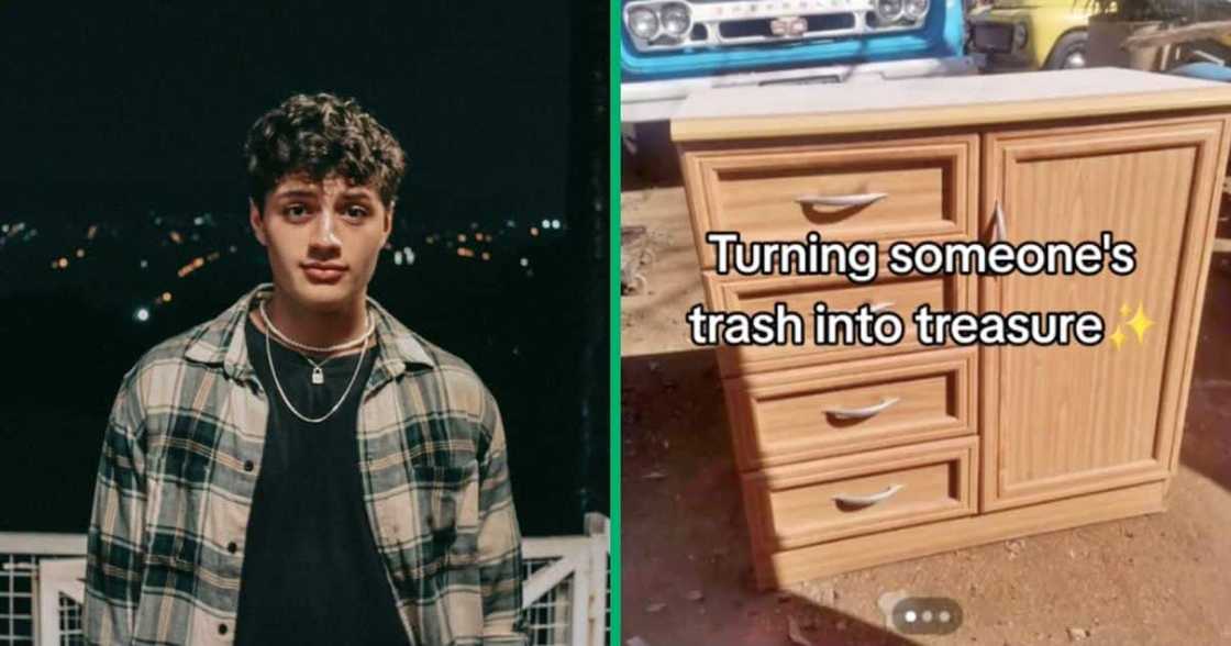 A young man transformed a piece of furniture A young man transformed a piece of furniture