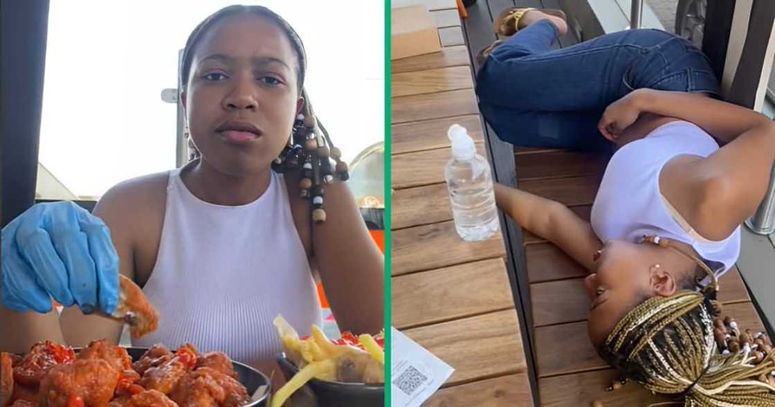 This babe tried her hand at the RocoMamas hot wing challenge and ended up in the foetal position