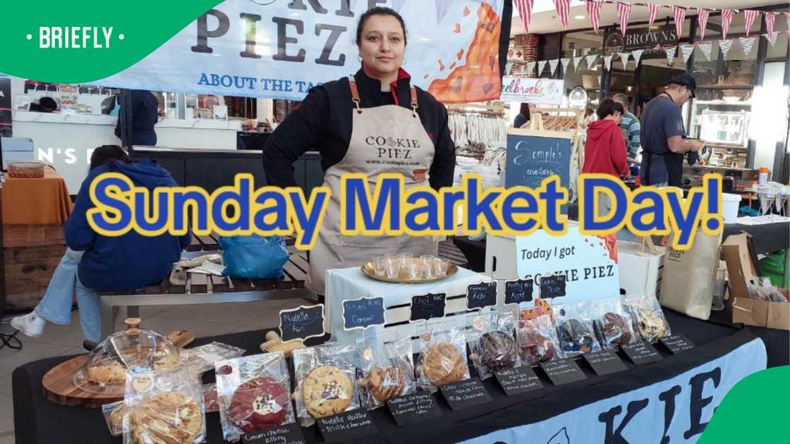 Woman selling stuffed cookies at a market. Woman selling stuffed cookies at a market.