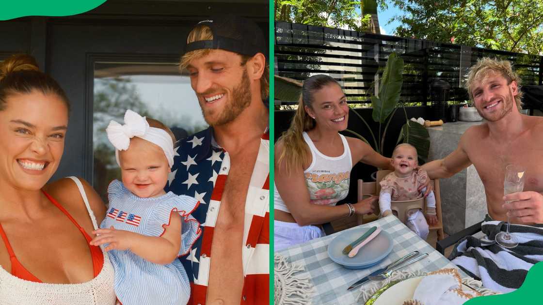 Nina Agdal and Logan Paul with their first child