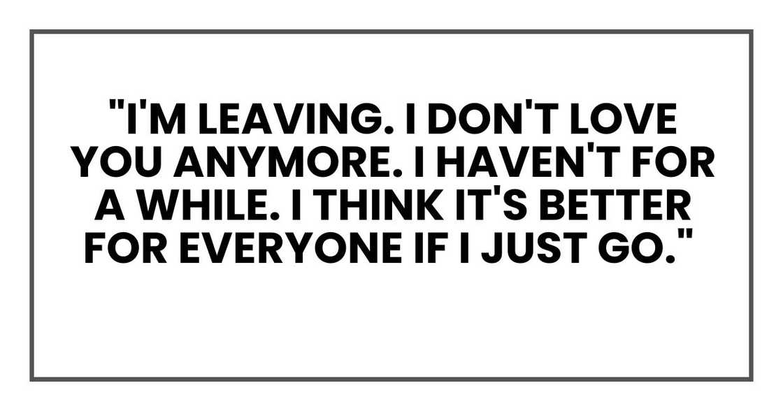 "I'm leaving. I don't love you anymore. I haven't for a while. I think it's better for everyone if I just go."