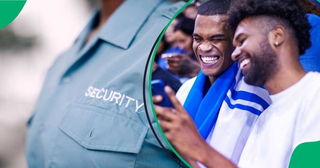 A security guard hilariously laughed at his colleague for falling.