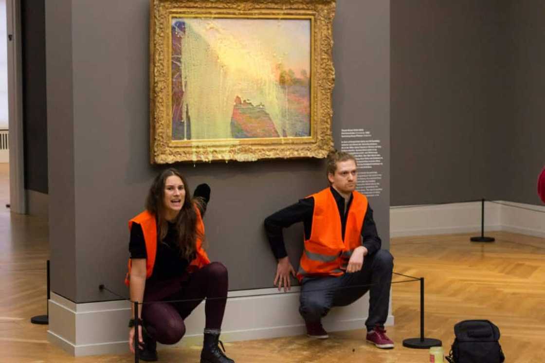 Eco-militants hurled mashed potato onto Claude Monet's 'Les Meules' in Germany, but it too was protected by glass