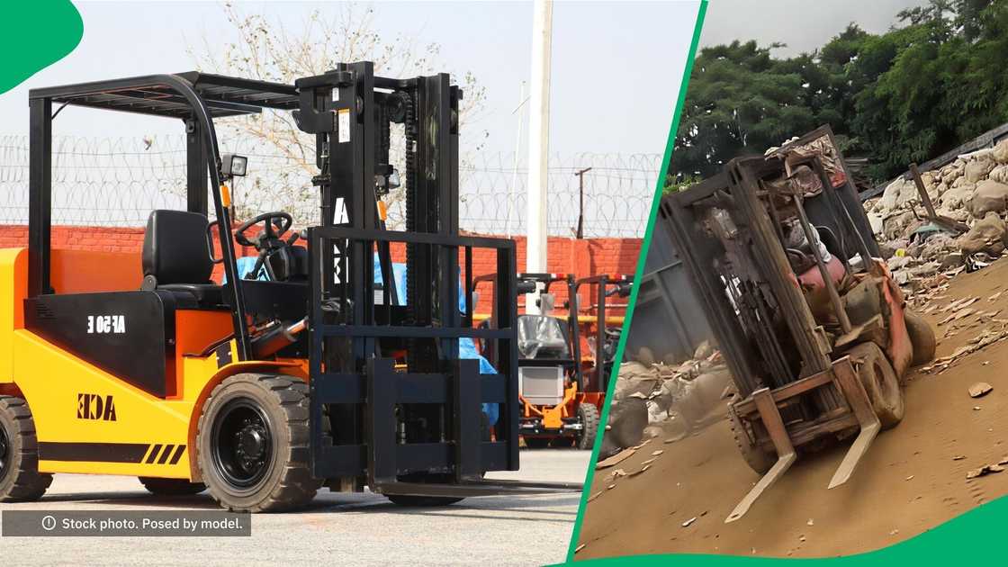 Forklift opperator showed time at work Forklift opperator showed time at work