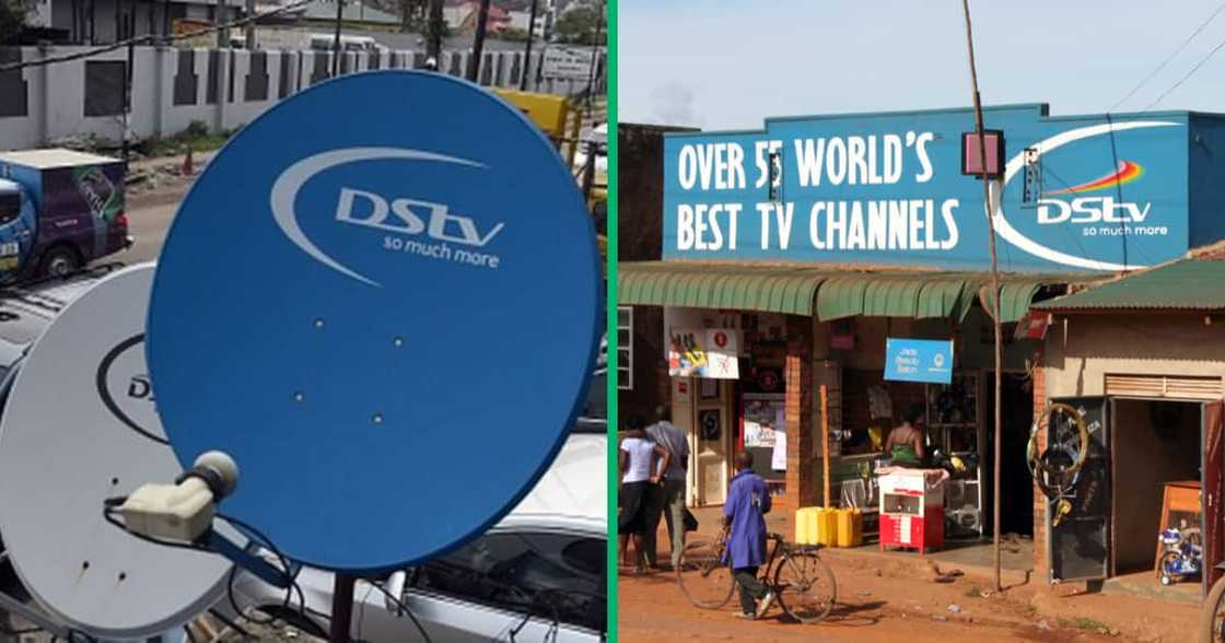 Collage image of a DSTV satellite dish and sign