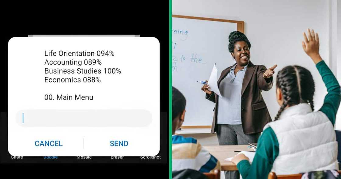 A young man showed off his 100% matric result in business studies. A young man showed off his 100% matric result in business studies.