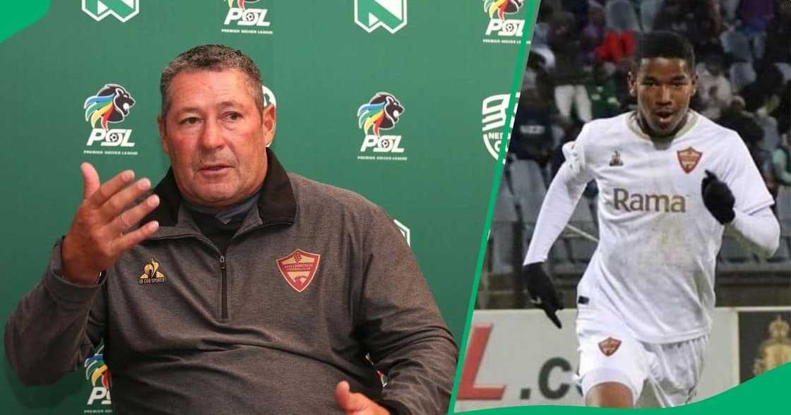 Stellenbosch FC Steve Barker and midfielder Jayden Adams. Stellenbosch FC Steve Barker and midfielder Jayden Adams.