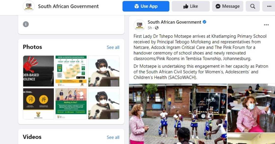 South Africa's 1st Lady, Dr. Tshepo Motsepe has donated shoes to school children in Tembisa. Image: Facebook South Africa's 1st Lady, Dr. Tshepo Motsepe has donated shoes to school children in Tembisa. Image: Facebook