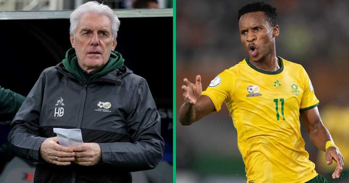 Bafana boss Hugo Broos was pleased with his side, including midfielder Themba Zwane during a 3-3 draw with Algeria. Bafana boss Hugo Broos was pleased with his side, including midfielder Themba Zwane during a 3-3 draw with Algeria.