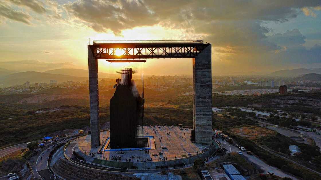 An aerial view of the monument Manto de Maria Divina Pastora, the patron saint of Barquisimeto, Venezuela