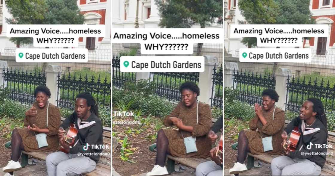 A talented homeless woman in Cape Town sang on a bench