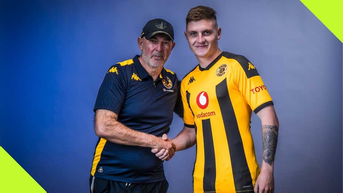 Tunisian tactician Nasreddine Nabi with Kaizer Chiefs new signing Bradley Cross.