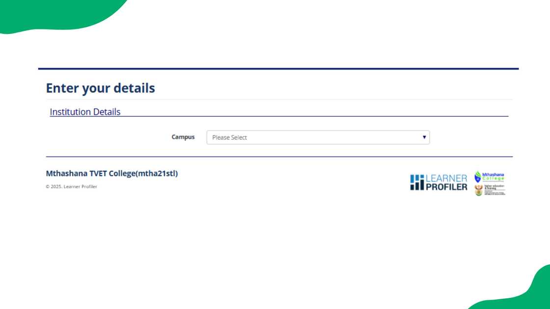 Mthashana TVET College placement screening test application page. Mthashana TVET College placement screening test application page.
