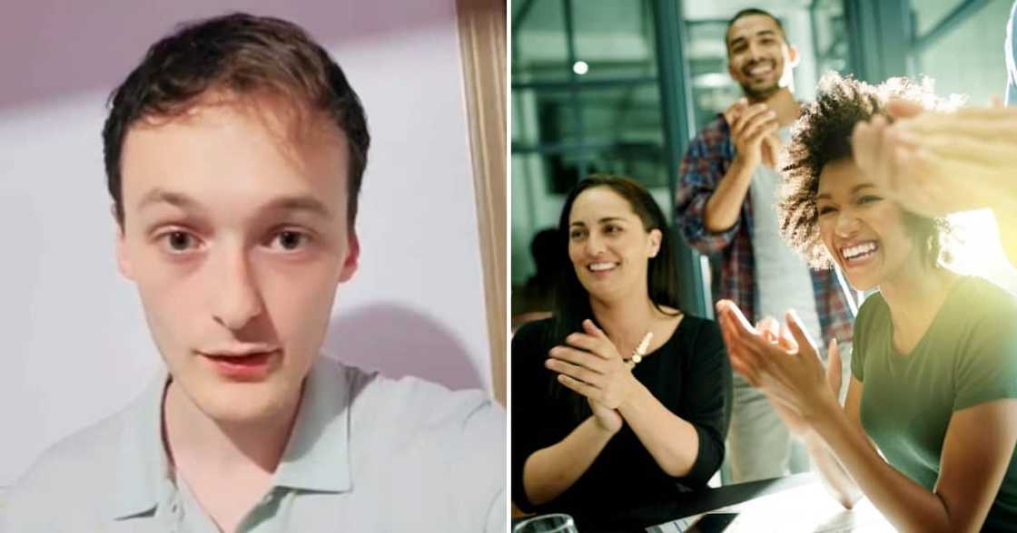 Man telling bullies to back off and people clapping Man telling bullies to back off and people clapping