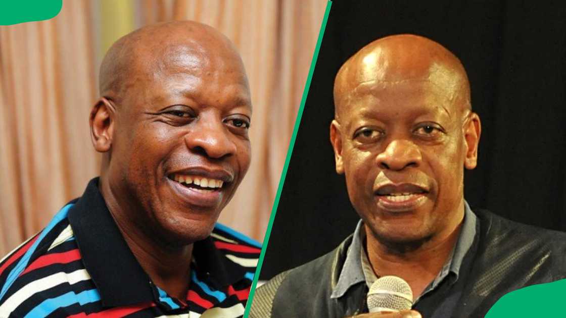 Mzwakhe smiling and speaking in the microphone