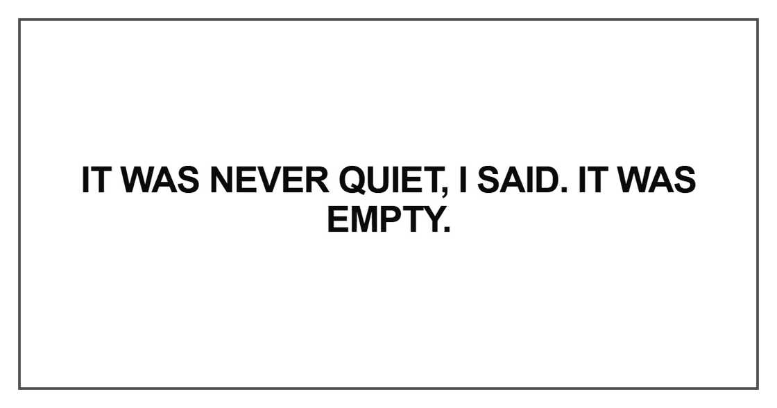 It was never quiet, I said. It was empty