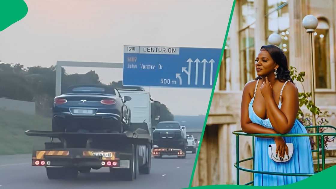 Businesswoman Shauwn Mkhize's lux cars filmed by motorist seemingly being towed in Gauteng Businesswoman Shauwn Mkhize's lux cars filmed by motorist seemingly being towed in Gauteng