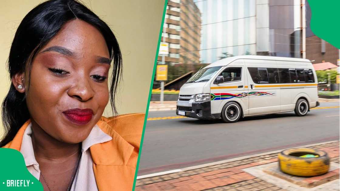 A woman travelled in a broken taxi.