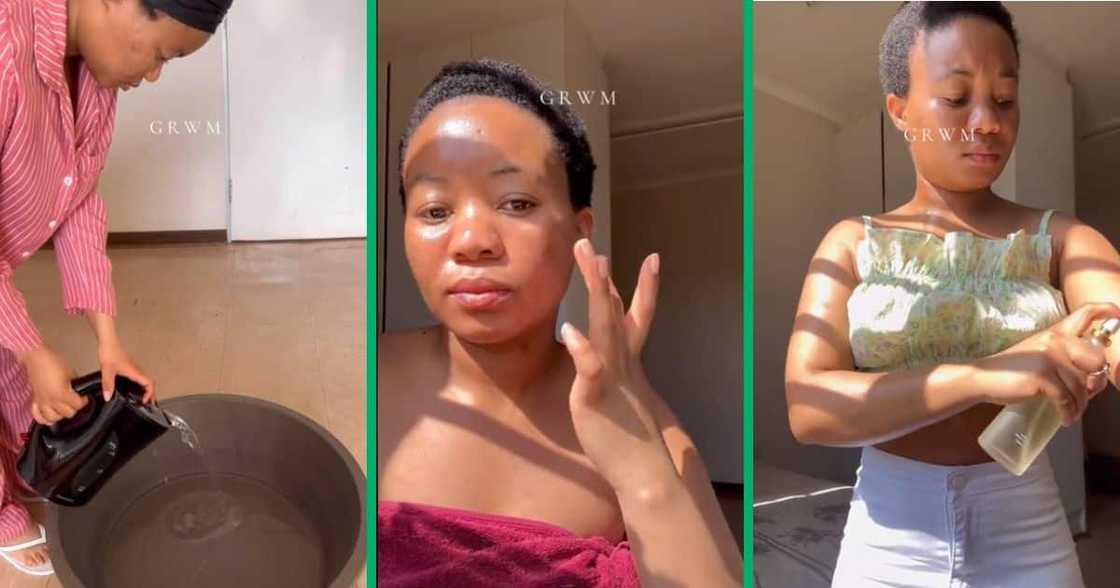 woman takes plastic basin bath woman takes plastic basin bath