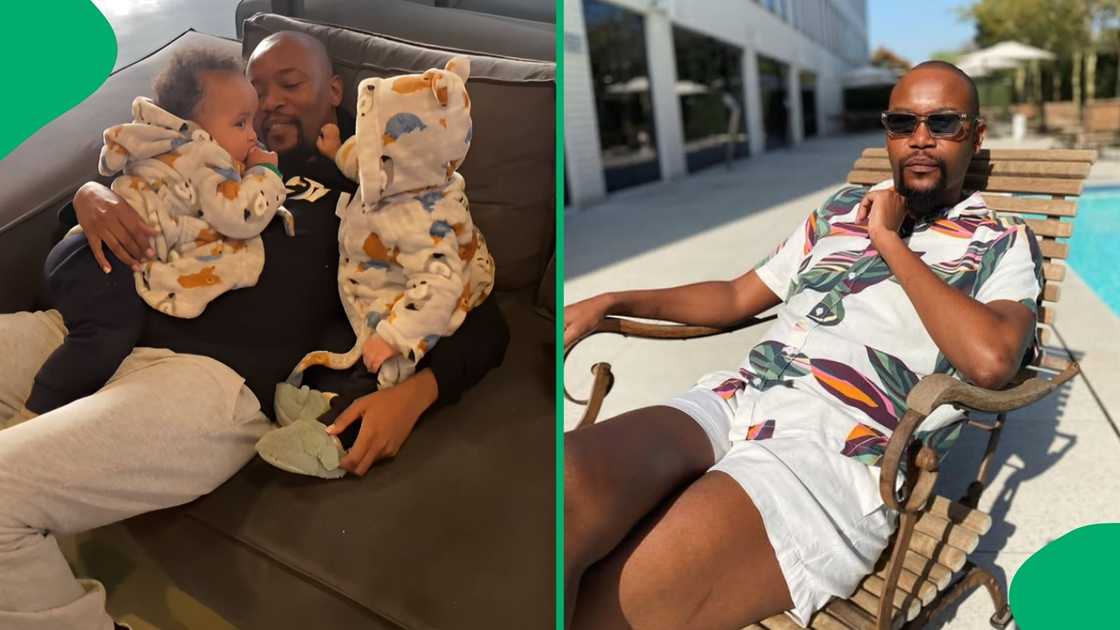 Moshe Ndiki showed off his twin sons. Moshe Ndiki showed off his twin sons.
