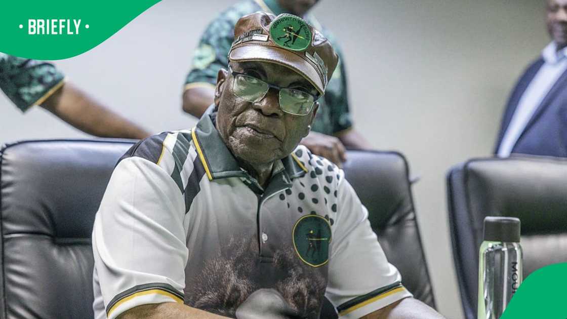Former president Jacob Zuma looks on as he attends the uMkhonto we Sizwe (MK) press conference at the party's headquarters in Durban on 28 November 2025