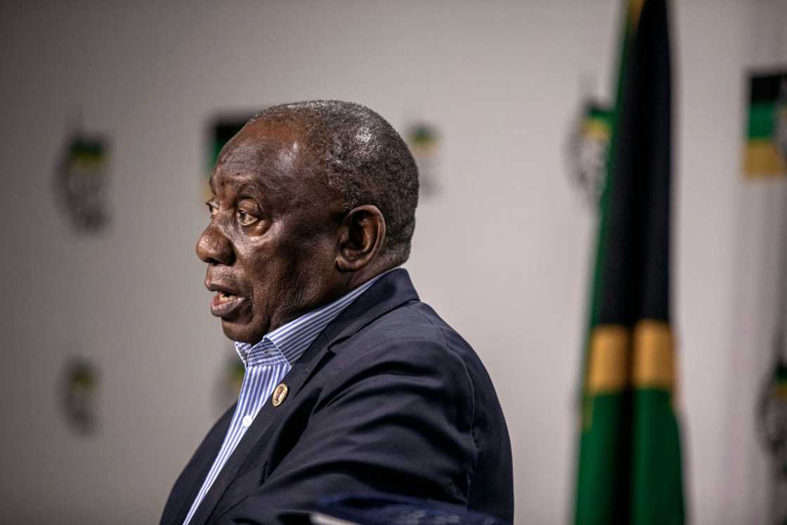 Cyril Ramaphosa at the ANC's Luthuli House headquarters