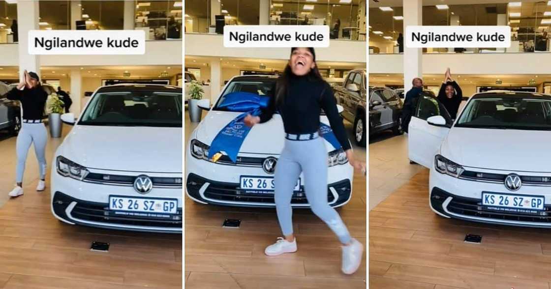 TikTok user lamantungwagp was grateful to buy her new Volkswagen car. TikTok user lamantungwagp was grateful to buy her new Volkswagen car.