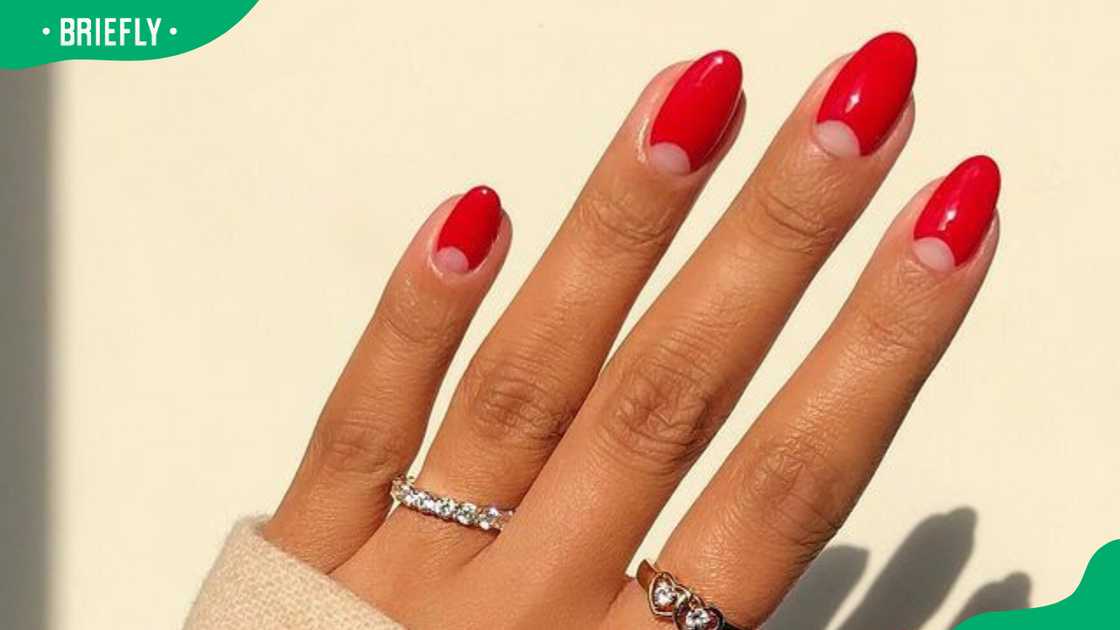 Berry Red Half Moon nails Berry Red Half Moon nails