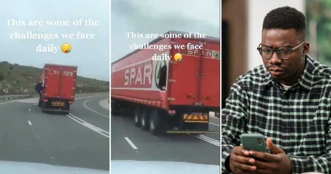 Thug steals from moving truck in video Thug steals from moving truck in video