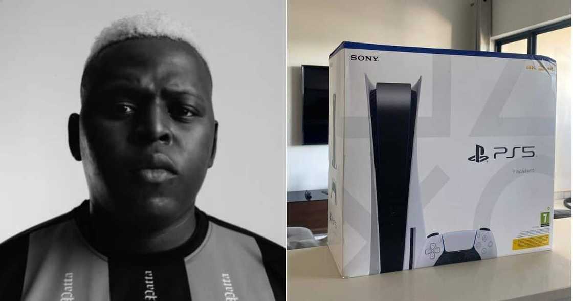 Mzansi is hilariously reacting to a man who is bragging about PS 5 he received as a gift from his bae. Image: @Que_DB/Twitter Mzansi is hilariously reacting to a man who is bragging about PS 5 he received as a gift from his bae. Image: @Que_DB/Twitter
