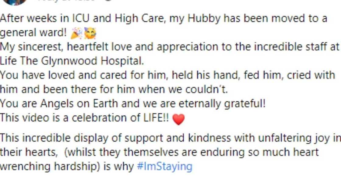 Woman, Praises, Staff, and Husband, ICU Woman, Praises, Staff, and Husband, ICU